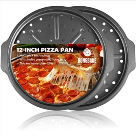 Set of 2 - 12" Round Nonstick Baking Pizza Trays with Holes For Oven  (Grey) - Picture 1 of 11